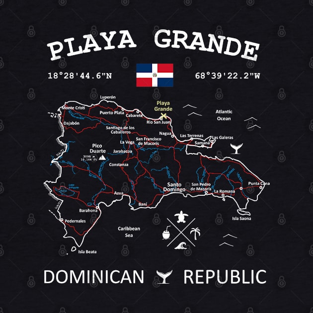 Playa Grande Dominican Republic Flag Travel Map Coordinates GPS by French Salsa